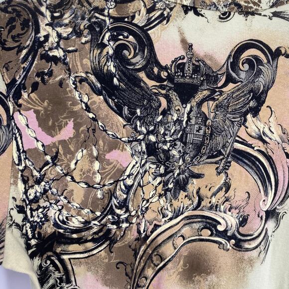 Paris IQ Vintage Top Large 90s Y2K Jersey Knit Button Top Asymmetrical Fairy - Picture 3 of 9